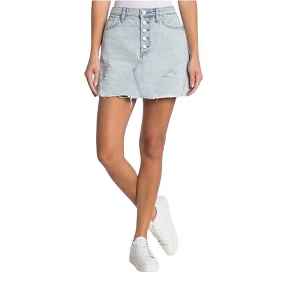 Free People Denim Skirt Montauk Light Wash Distressed Jean Skirt sz 29 Mini - Picture 3 of 11